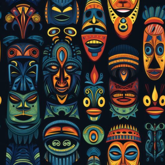 "African Tribal Masks Artwork" Seamless Pattern