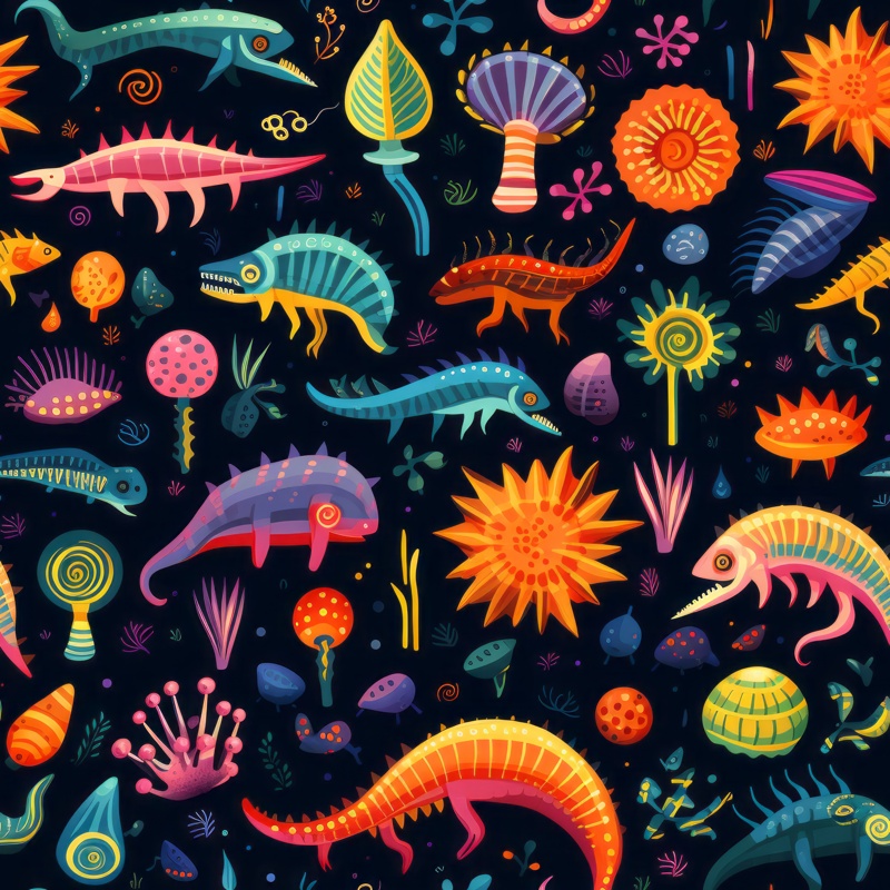Colorful Fossils Dino Artwork Design Seamless Pattern