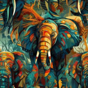 African-inspired Majestic Elephant Bliss Seamless Pattern