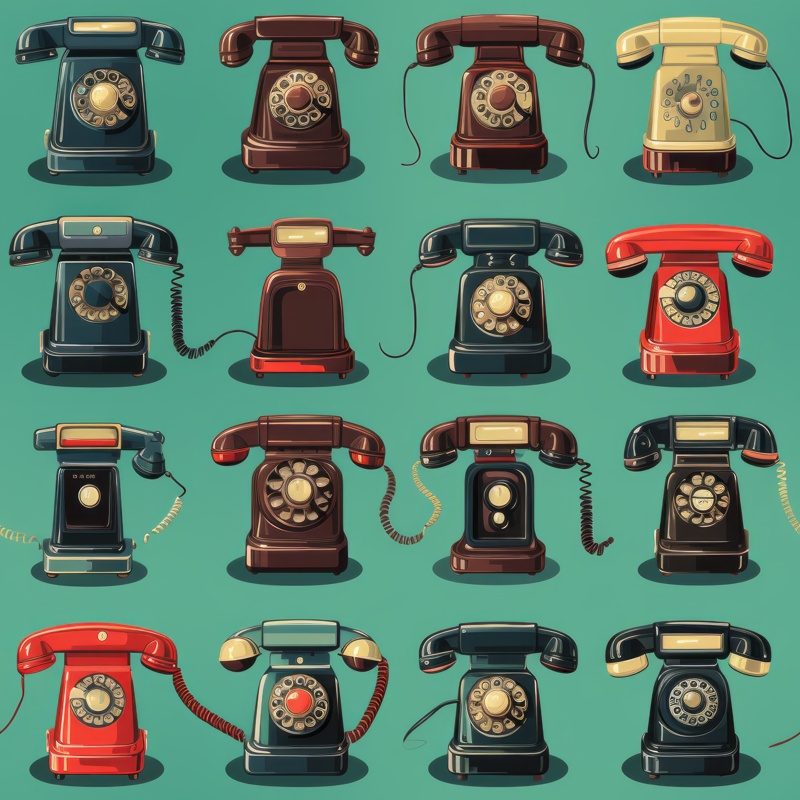 Vintage Telephone Retro Collage Seamless Pattern