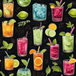 Vibrant Kitchen Chalkboard Cocktails Seamless Pattern