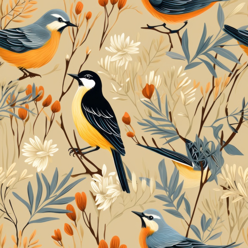 Sunny Yellow Birds Delightful Design Seamless Pattern