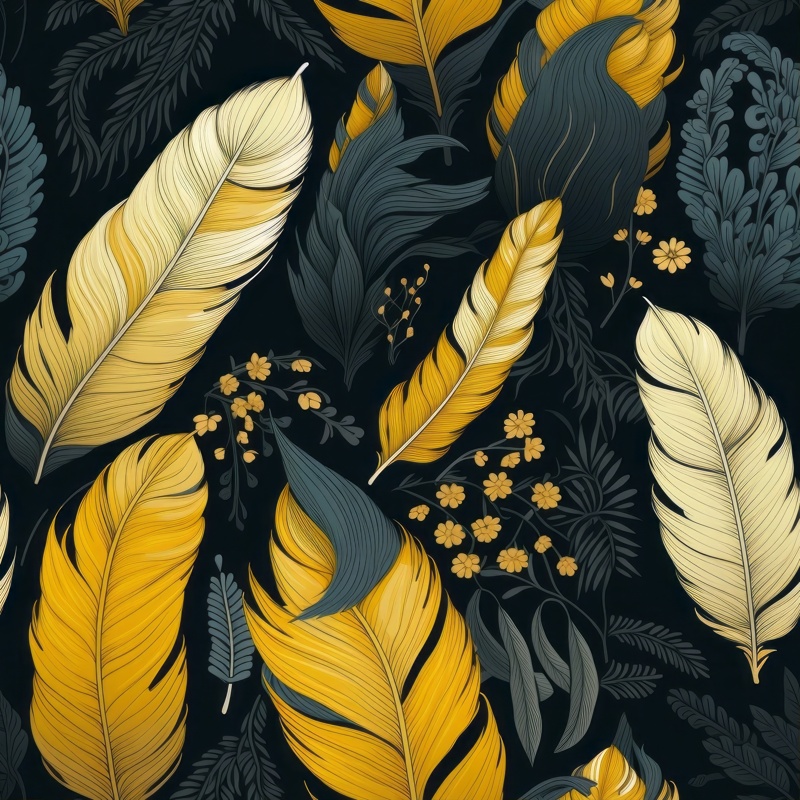 Goldenrod Feather Delight Seamless Pattern