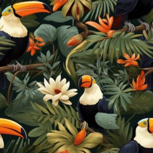 Tropical Toucans: Exotic Orange Delight Seamless Pattern