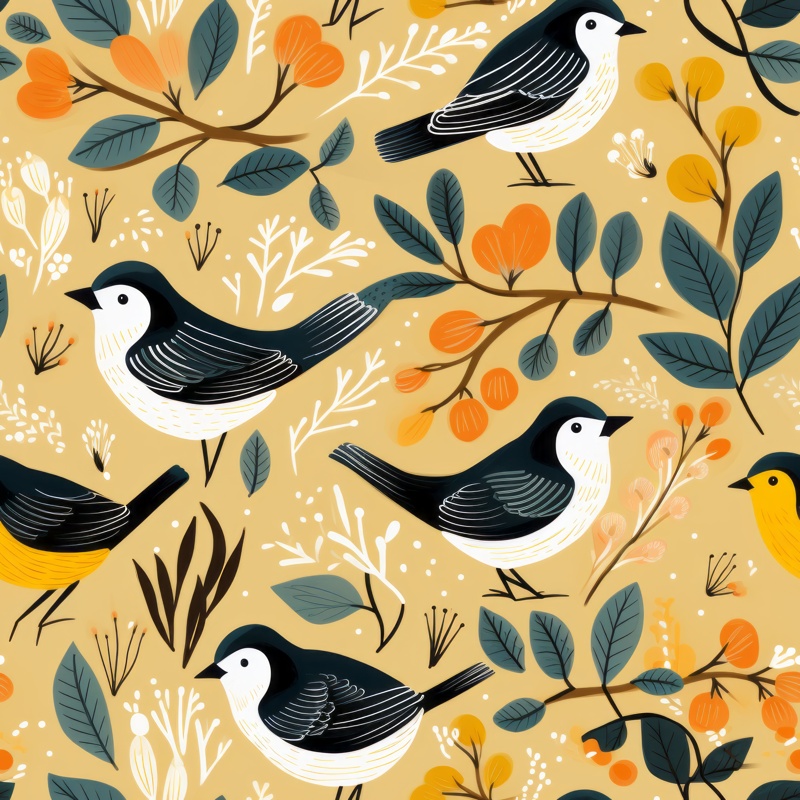 Sunny Yellow Birds - Seamless Pattern Seamless Pattern