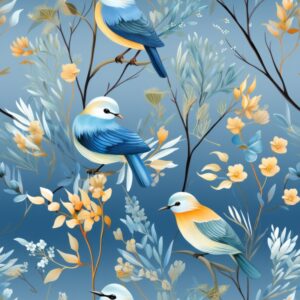 Whimsical Feathered Blues Seamless Pattern