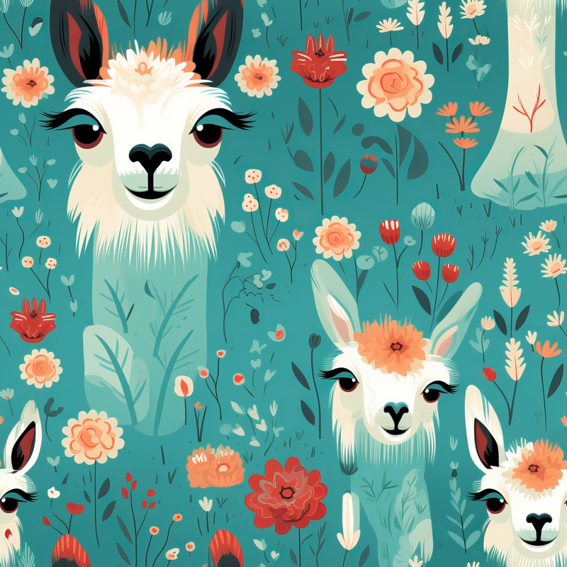 Llamas, Vibrant Turquoise Delight Seamless Pattern