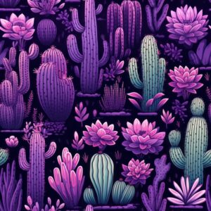 Vibrant Cacti Grove in Rich Purple Seamless Pattern