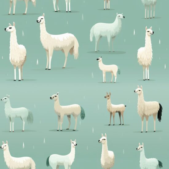 Llamas in Sage Green Wonderland Seamless Pattern