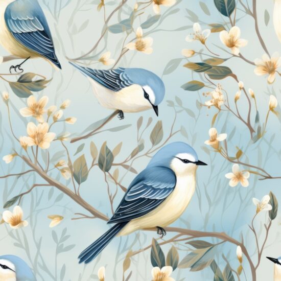 Soft Blue Birds - Delicate Design Seamless Pattern