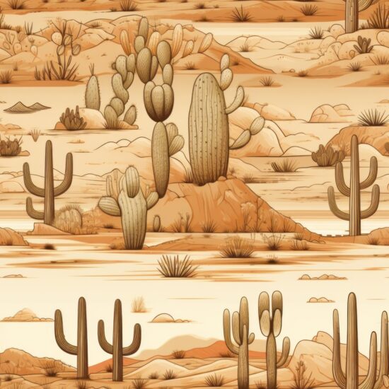 Sandy Desert Cacti Print Seamless Pattern