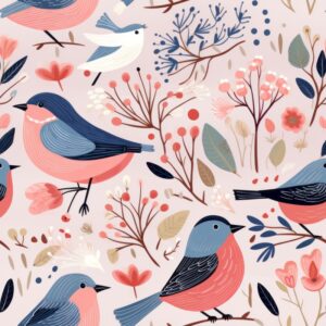 Whimsical Avian Delight - A Pastel Pink Pattern Seamless Pattern