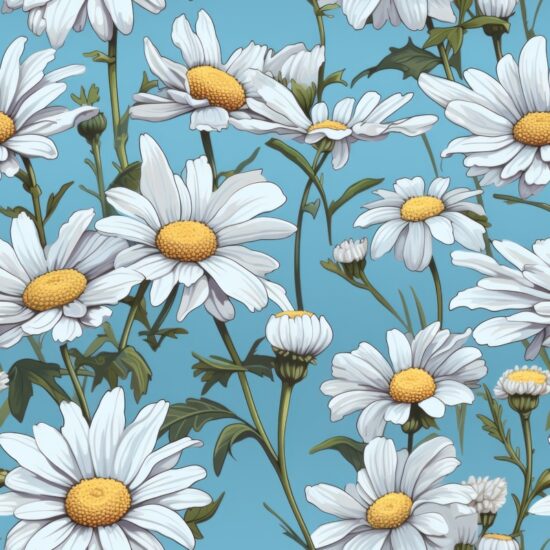 Sky Blue Daisies - Beautiful Floral Design Seamless Pattern