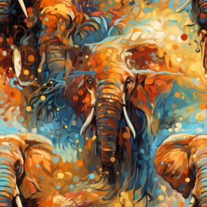 Abstract Elephant Oil Painting Seamless Pattern