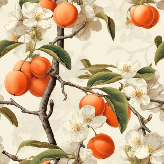 Apricot Botanical Fruit Illustration Seamless Pattern Design for Download