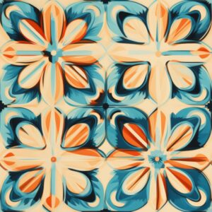 Architectural Kaleidoscope Linocut Floral Print Seamless Pattern