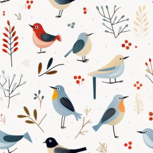 Birds in Modern Illustration Style Seamless Pattern
