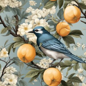 Botanical Bird Jay Illustration Seamless Pattern