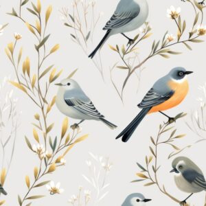 Botanical Birds: Elegant Avian Illustration Seamless Pattern