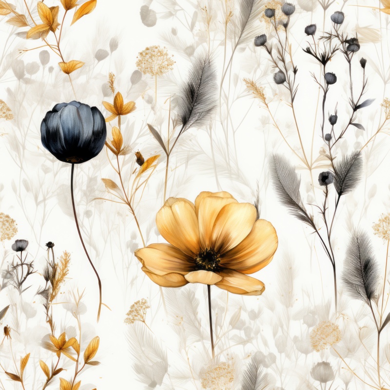 Botanical Blooms: Dry Brush Floral Seamless Pattern