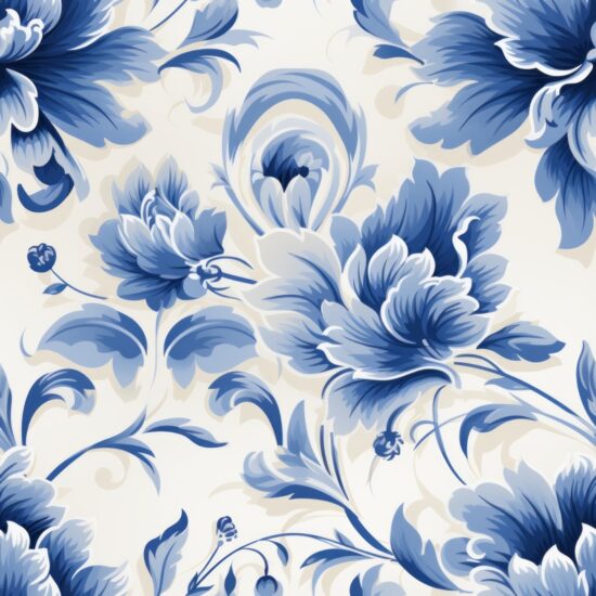 Botanical Blue Damask Floral Design Seamless Pattern