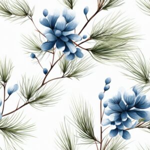 Botanical Blue Pine Square Pattern Seamless Pattern