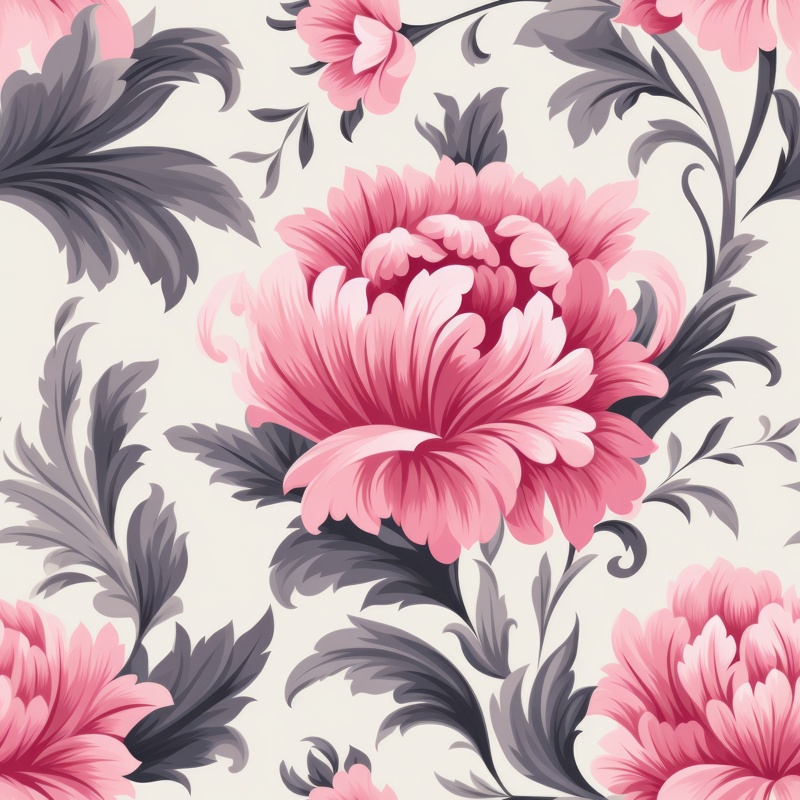 Botanical Elegance: Minimalistic Floral Damask Seamless Pattern