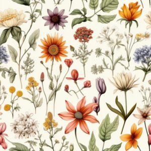 Botanical Ink & Watercolor Floral Pattern Seamless Pattern