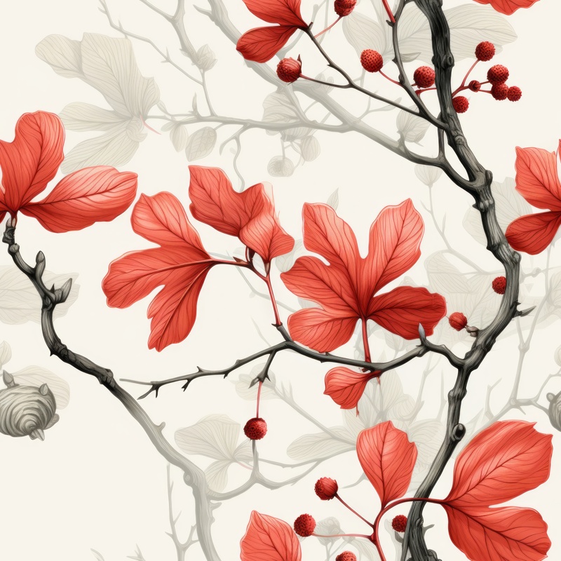 Botanical Oak Floral Blossom Illustration Seamless Pattern