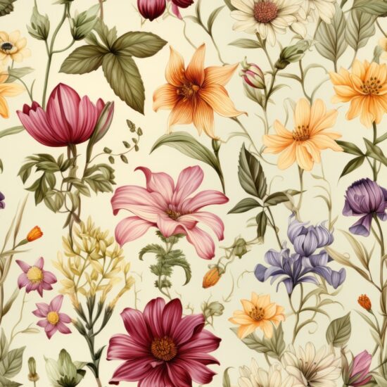 Botanical Oasis - Watercolor Floral Illustrations Seamless Pattern