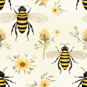 Buzzing Bee Linocut Pattern Seamless Pattern
