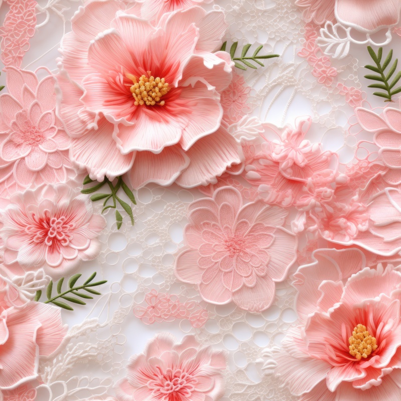 Delicate Lace Fabric Texture: Feminine Blooms Seamless Pattern