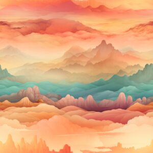 Desert Mountain Watercolor Scene Seamless Pattern