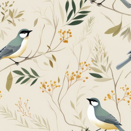 Elegant Bird and Floral Illustration Seamless Pattern