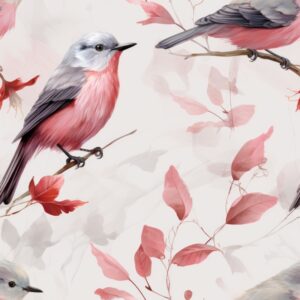 Elegant Finch Birds in Pink: Digital Pattern Seamless Pattern