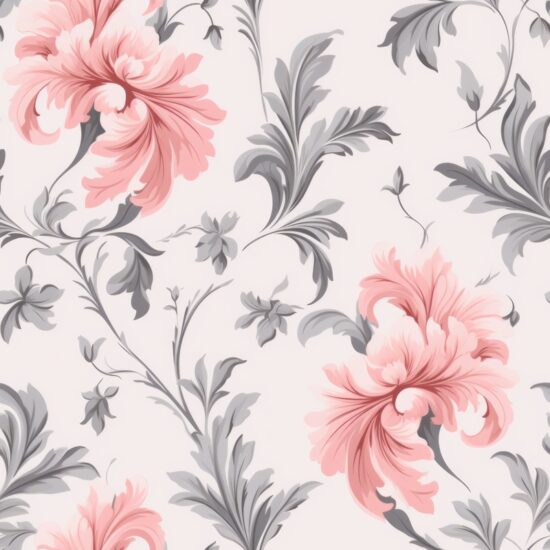 Elegant Floral Damask - Grey & Pink Seamless Pattern