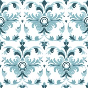 Elegant Turquoise Floral Damask Design Seamless Pattern