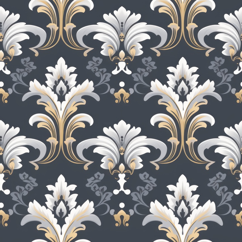 Elegant Woodcut Damask with Floral Design Seamless Pattern