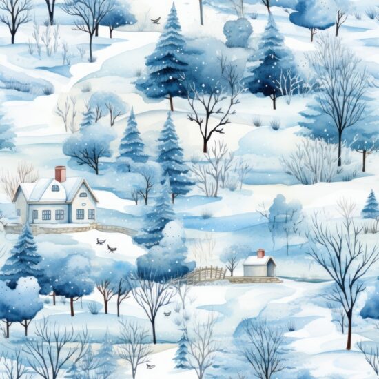 Enchanting Winter Watercolor Landscapes Seamless Pattern