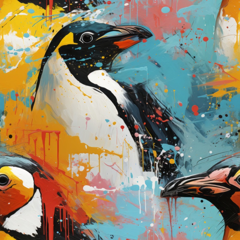 Expressive Penguin Abstract Art Pattern Seamless Pattern