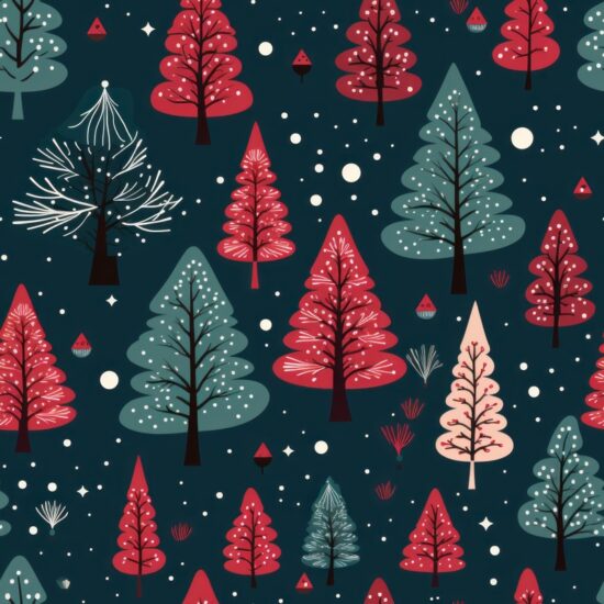 Festive Christmas Trees on Ruby Red Seamless Pattern
