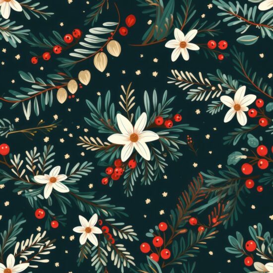 Festive Holiday Wreaths: Floral Design Seamless Pattern