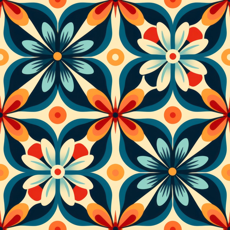 Floral Gaze: Geometric Flower Motif Seamless Pattern