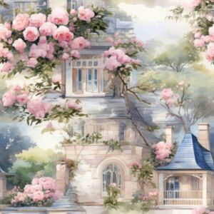 French Cottage Watercolor Blossoms Seamless Pattern