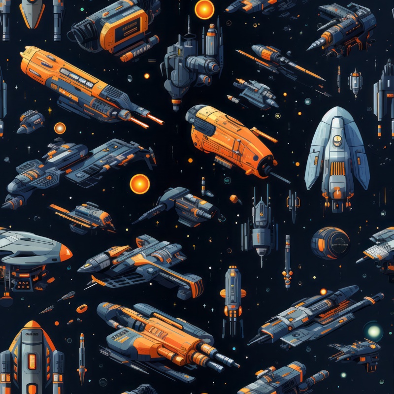 Galactic Adventure: Sci-fi Spaceships Pattern Seamless Pattern