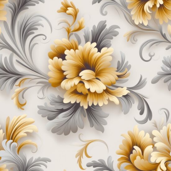 Gilded Elegance Floral Damask Seamless Pattern