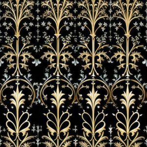 Gothic Manuscript Flora & Gate Seamless Pattern