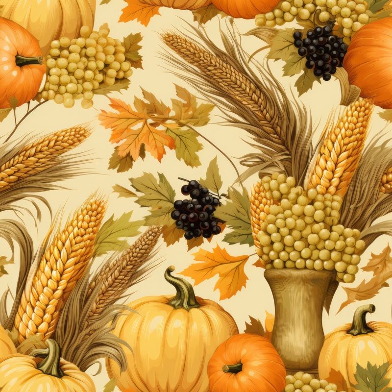 Harvest Bounty Cornucopia Pattern Seamless Pattern