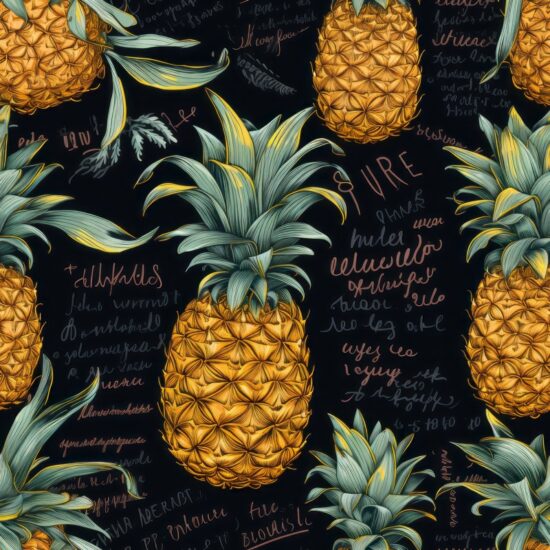 Juicy Pineapple Calligraphy Delight Seamless Pattern