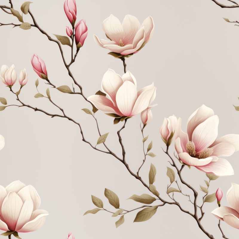 Magnolia Bliss: Delicate Botanical Floral Seamless Pattern